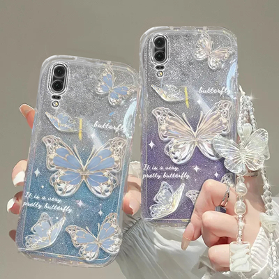 华为p20手机壳p20pro透明p9软p10套p30硅胶p40防摔pro奢华+全包p50潮p60高档Pura70蝴蝶huawei手链闪粉ultra