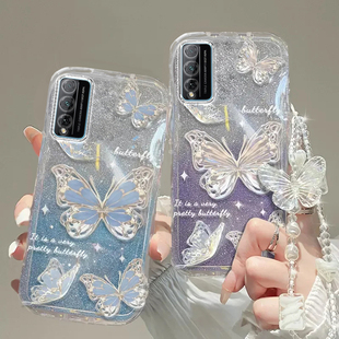 荣耀play4/4pro/4t/4tpro手机壳透明软套play4/4pro/4t/4tpro全包防摔可爱硅胶潮奢华高档蝴蝶手链