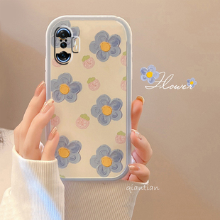 红米k40游戏增强版手机壳创意可爱全包闺蜜防摔蓝花Redmi潮款仙女