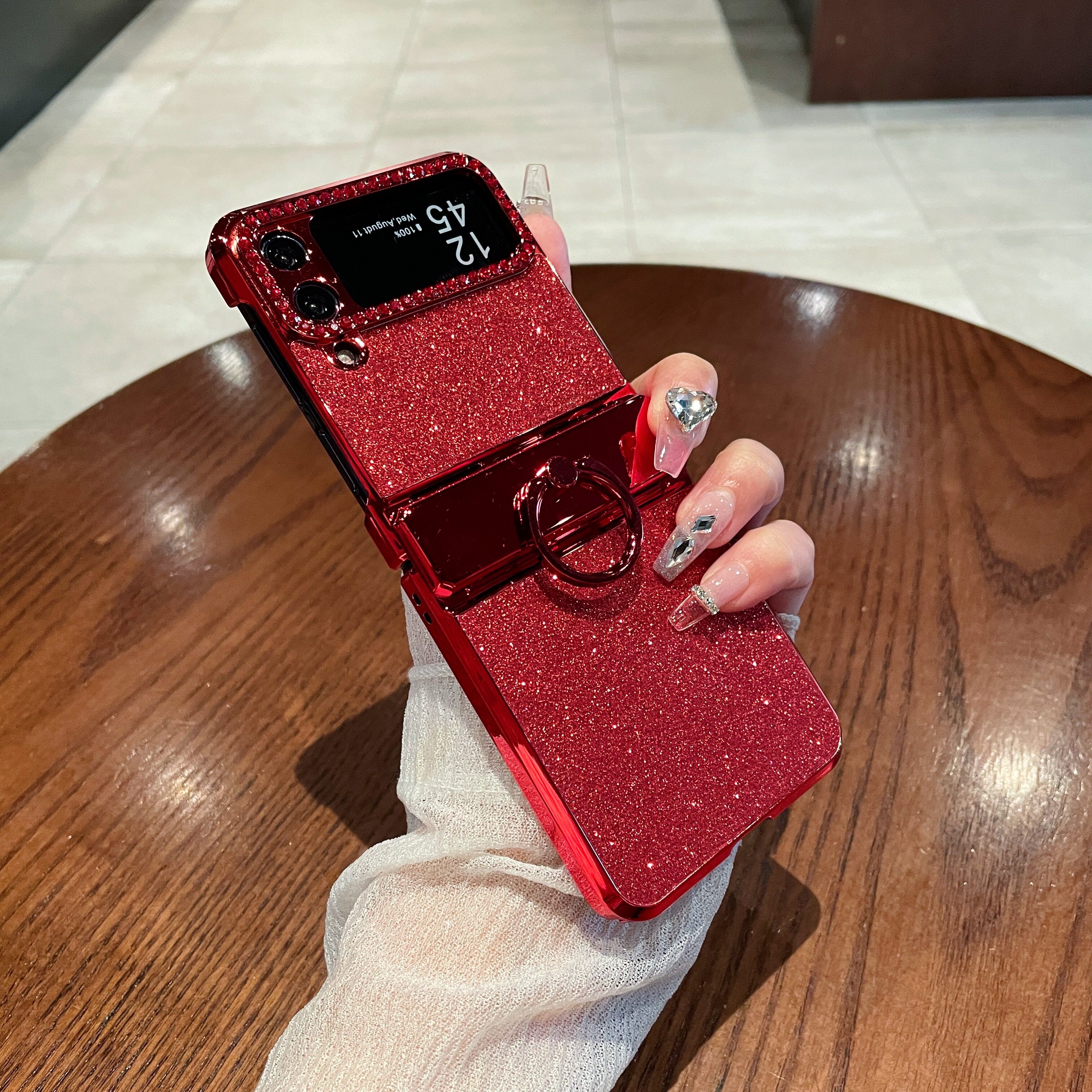 Galaxy三星Z Flip4手机壳ZFlip4代折叠屏四代壳膜一体保护套女晶莹闪粉繁星女神星空洛可可红色满天星