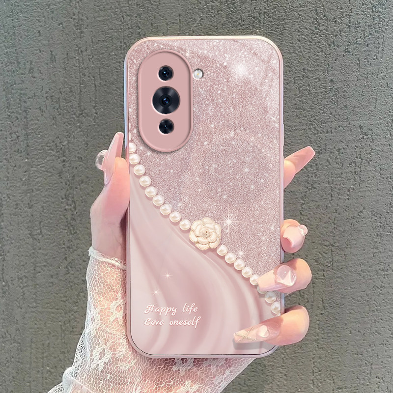 华为nova10/10se手机壳新款玻璃nova10Pro/10Z/青春版保护套卡通可爱全包珍珠花朵