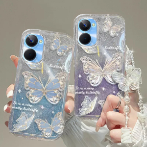 Realme真我10手机壳GT/neo3/pro/Q3i/v11s/v15/x7/x50/q5/10s透明软套全包防摔可爱硅胶奢华高档蝴蝶手链闪粉