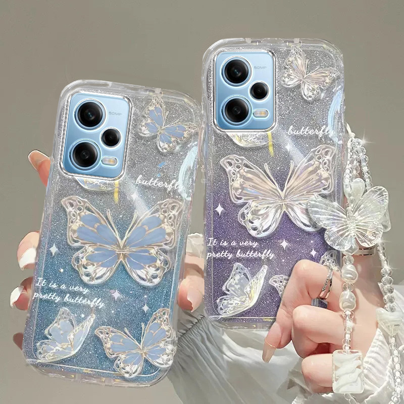 红米note12PRO手机壳红米note 13透明11蝴蝶套全包+防摔E潮R奢华14高档10手链8闪粉9男女10a潮7薄5款新redmi