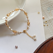 Milk天然淡水珍珠手链复古巴洛克高级女 with 咖啡加奶 Coffee