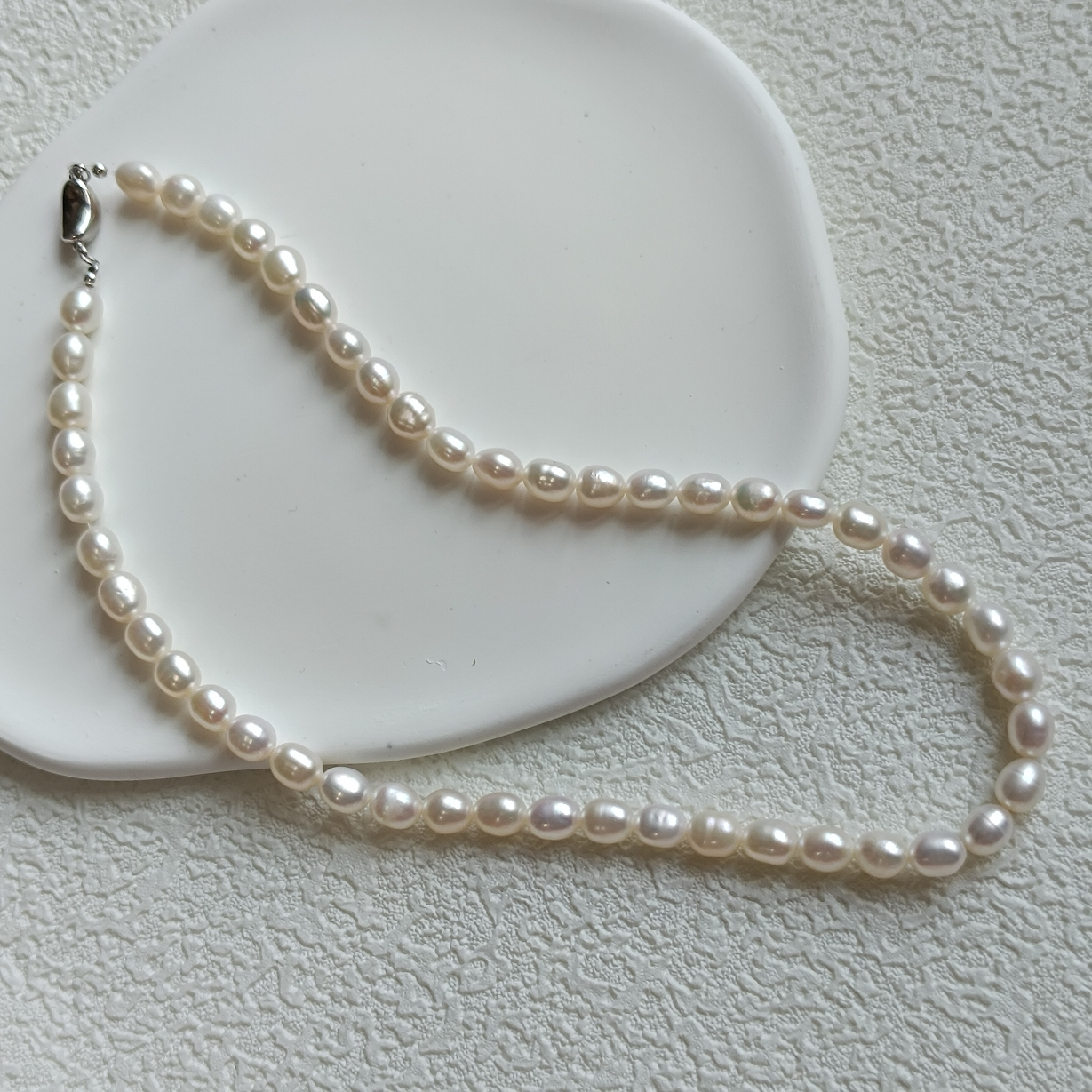 天然优质淡水米形珍珠项链6-7mm高级感百搭锁骨链女颈链925银扣