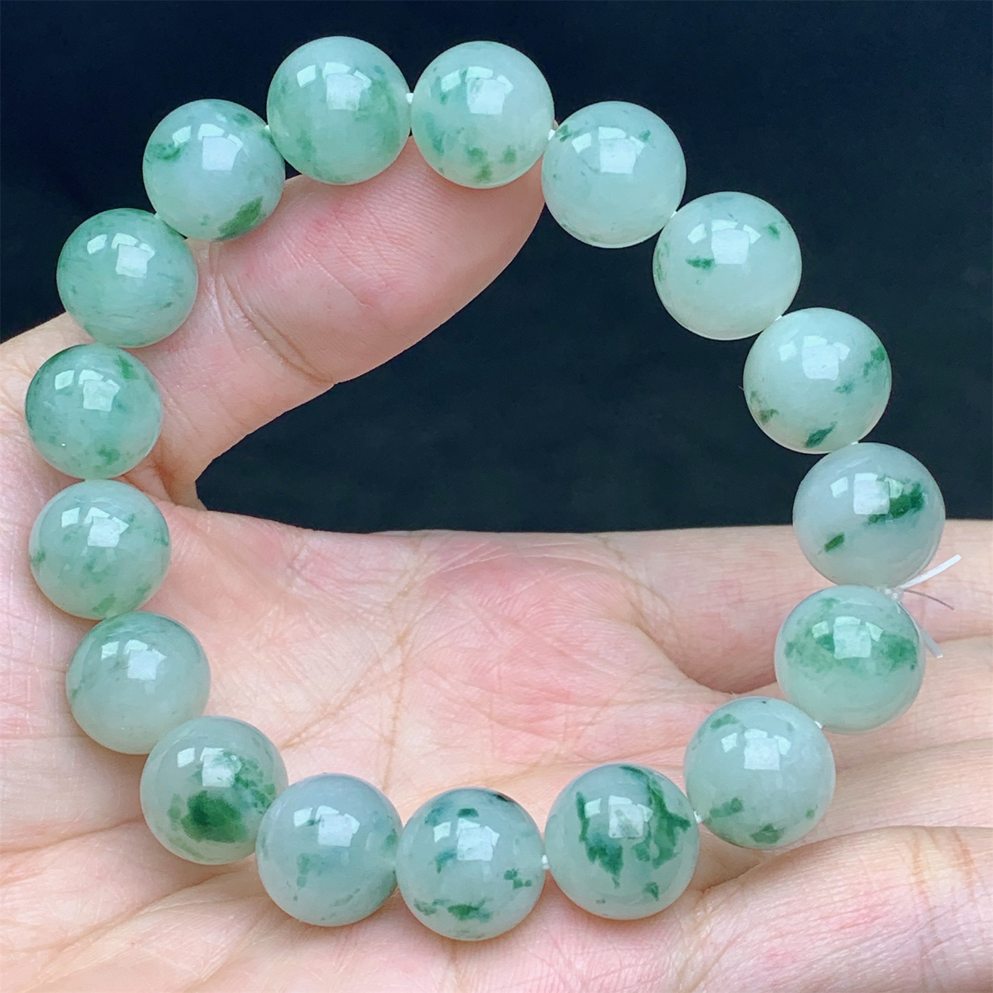缅甸天然A货翡翠冰飘花圆珠手串