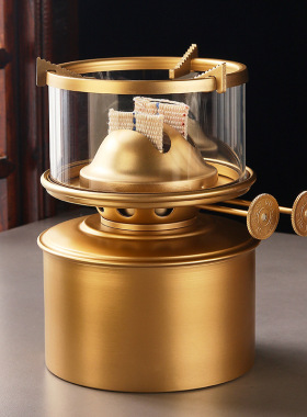 纯黄铜旅行潮汕功夫茶烧水煮水茶空气茶活火茶灯油灯煮茶炉煮茶器