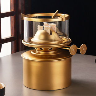 纯黄铜旅行潮汕功夫茶烧水煮水茶空气茶活火茶灯油灯煮茶炉煮茶器