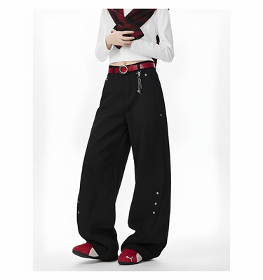 美式复古风格牛仔裤男女同款立体裁剪直筒工装褶位弯刀宽松拖地