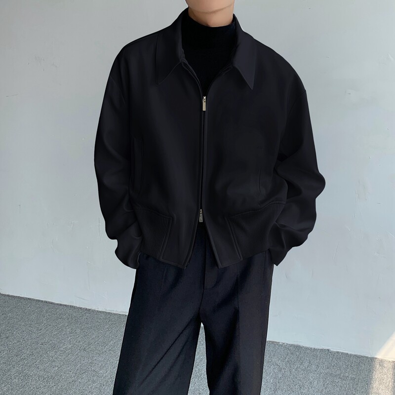 RMWS春秋翻领休闲外套男行政夹克英伦风百搭拉链开衫短款飞行夹克