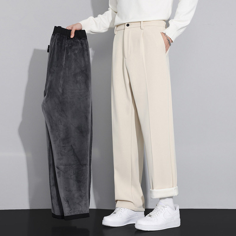 加绒西裤男士秋冬季垂坠感直筒西装裤子宽松阔腿男款加厚休闲长裤