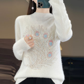 软糯感针织内搭毛衫 重工烫钻打底衫 女半高领毛衣2024新款 上衣