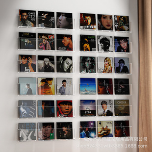 壁挂式黑胶唱片架透明亚克力创意免打孔客厅装饰墙上专辑CD展示架