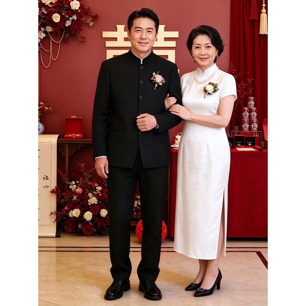 新中式男装老年人西服正装2026新款喜公公婚宴套装中山装婚礼爸爸