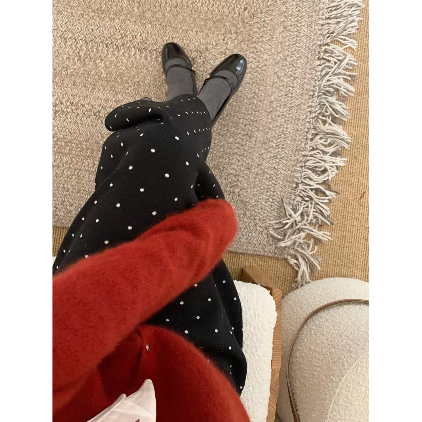 波点针织半身裙女秋冬直筒裙子