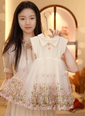 女童夏季甜美POLO领刺绣蓬蓬裙