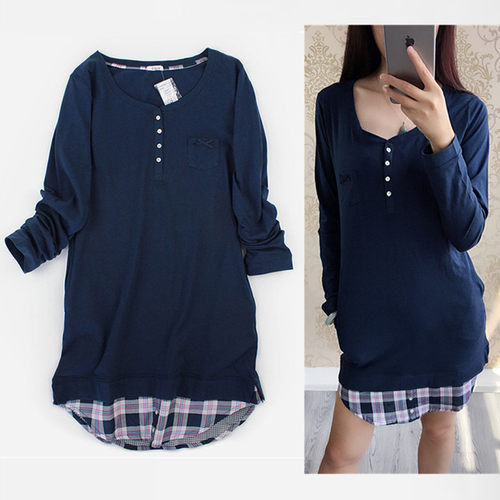 长袖衬衫裙欧美女士纯棉家居服
