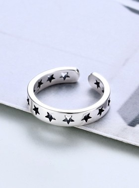 克罗潮s925纯银爱心戒指男女款复古cody五角星星指环开口潮流对戒