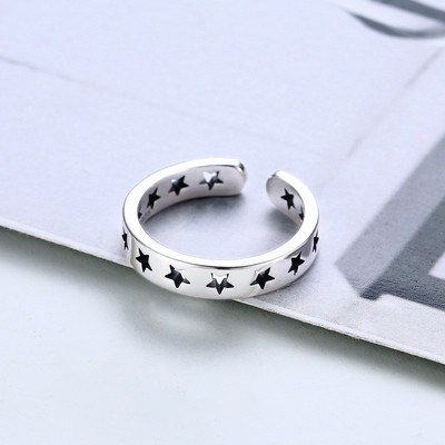 克罗潮s925纯银爱心戒指男女款复古cody五角星星指环开口潮流对戒