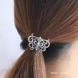 牌克罗潮牌925纯银女同款心蝴蝶十字花发夹气质复古发箍头饰发饰