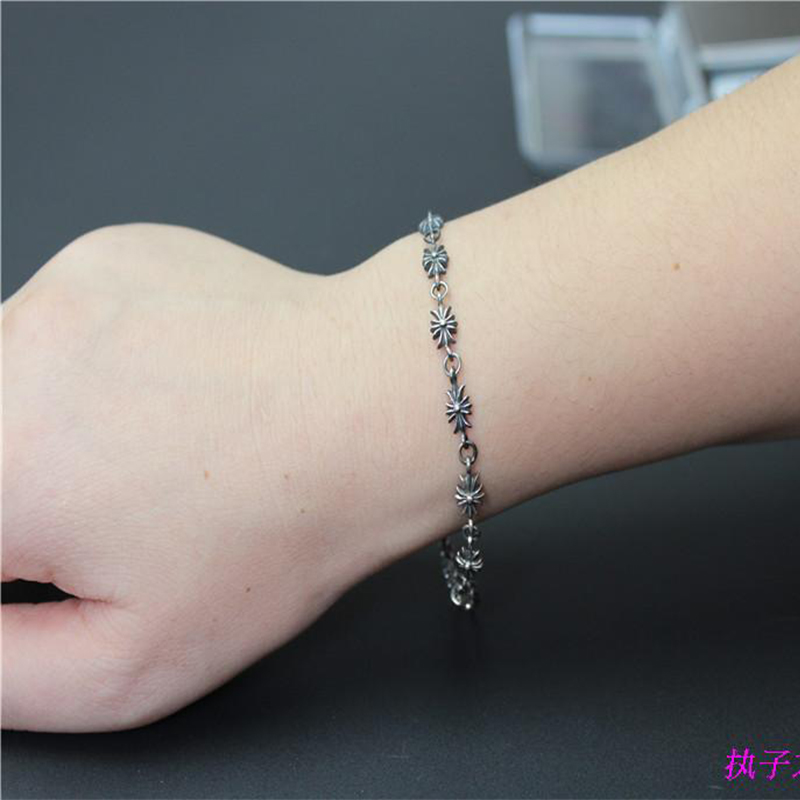 克罗潮流手串CH唐嫣同款实心十字架手链轻奢男女手环925纯银手镯