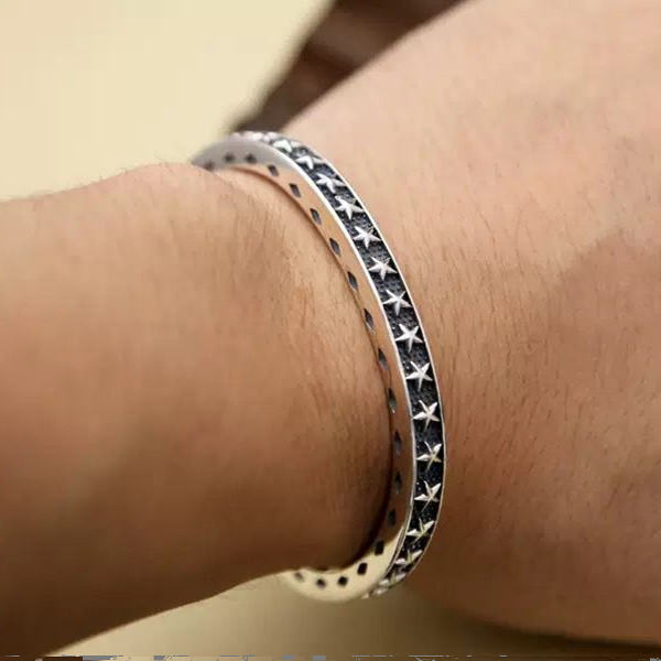 欧美风纯银五角星情侣复古手链