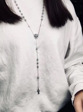 欧美潮牌925纯银项链百搭毛衣链CH复古十字架吊坠男女款情侣颈链