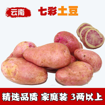 云南丽江新鲜七彩土豆紫心花心洋芋红皮红心大土豆五花现挖马铃薯