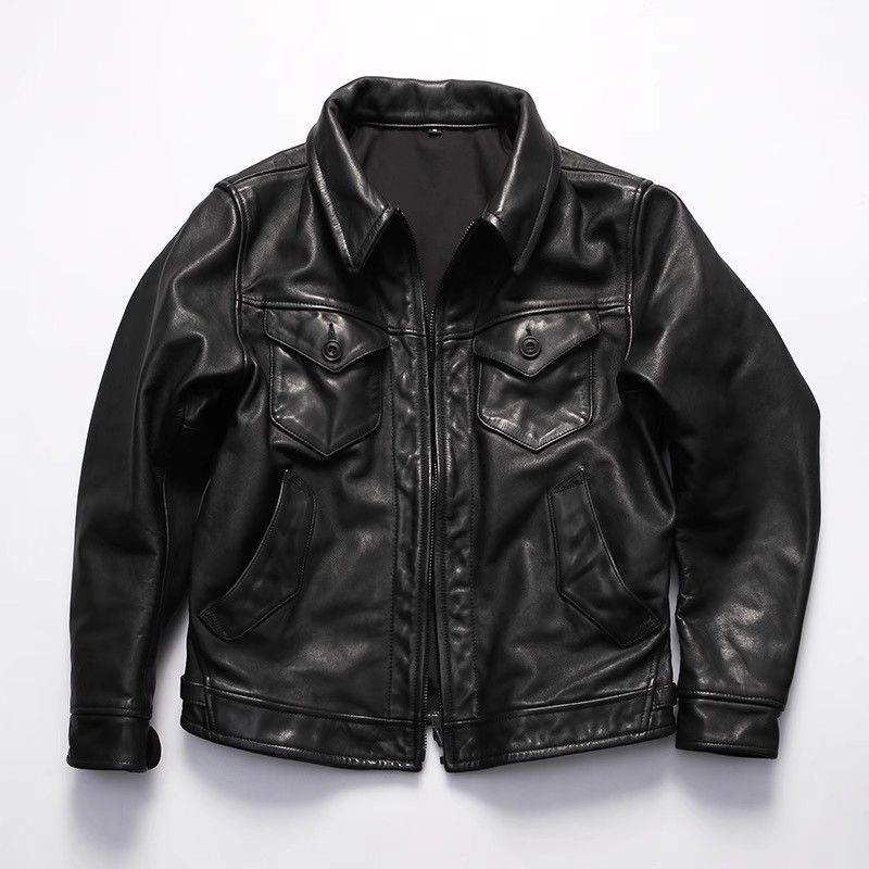 加厚1.6牛皮美式复古农场主门多萨真皮皮衣男德华同款翻领皮夹克