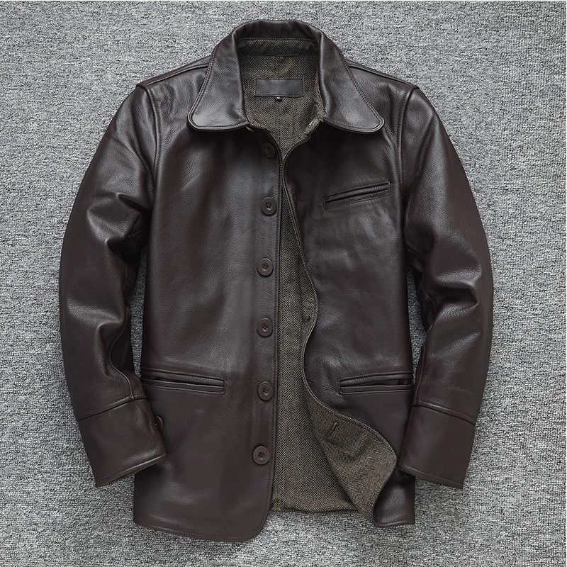 头层牛皮秋冬司闸员皮夹克外套阿美卡叽男士工装皮衣休闲真皮男