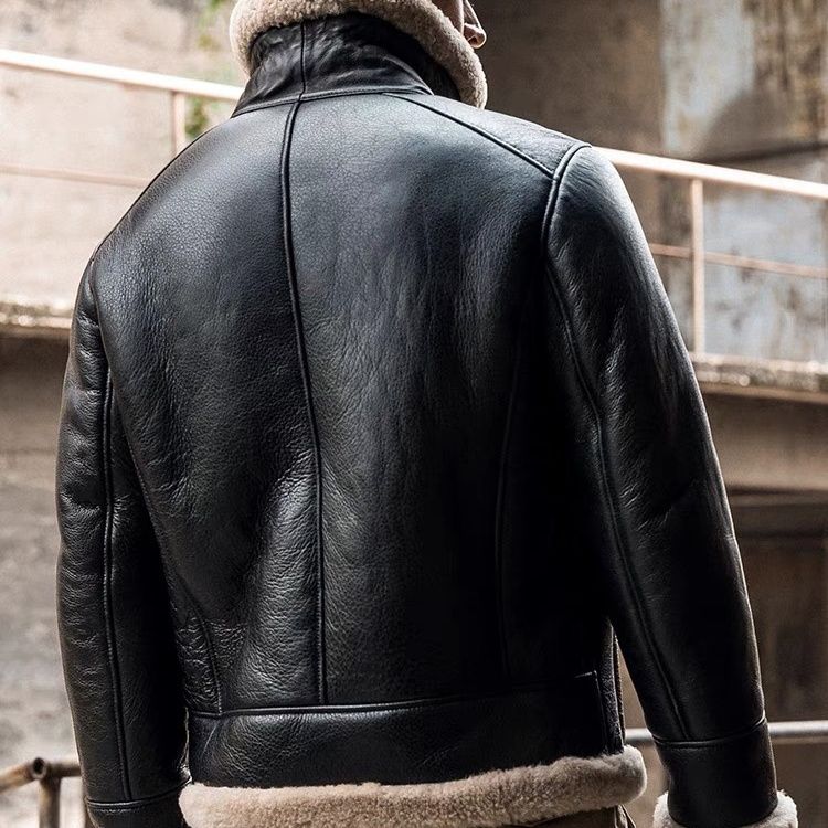 25冬新B3原生态皮毛一体机车外套男原皮原毛短款羊羔毛真皮皮草厚