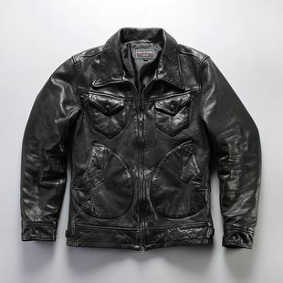 全植鞣水洗做旧绵羊皮皮衣男翻领复刻RL门多萨真皮皮衣男皮夹克