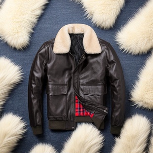 加棉带毛领男士皮夹克头层牛皮真皮皮衣男大码飞行服冬季新款外套