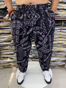 透气中年舒适加肥抽绳小脚大哈伦裤 夏季 印花老爹裤 宽松薄款 潮 男士