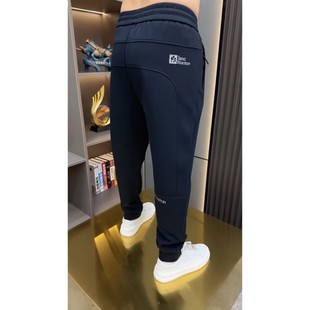 春秋季螺纹棉蓝色运动裤卫裤休闲裤男士百搭束脚裤兜拉链小脚裤潮