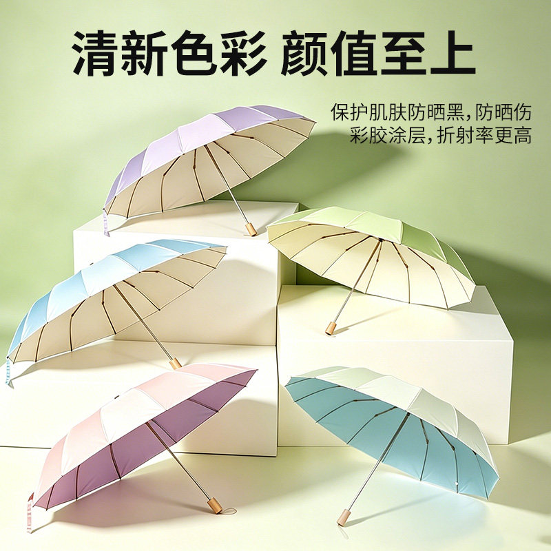 16骨彩胶防紫外线折叠晴雨伞