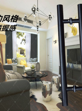 青尚黑色不锈钢拉手玻璃门拉手把手移门拉手圆管有框无框木门对装