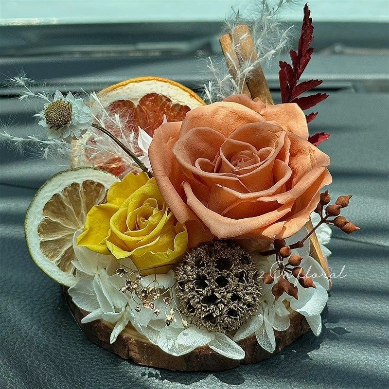 永生花肉桂柠檬片车载香薰小众高级汽车内玫瑰摆件装饰品节日礼物,鲜花速递/花卉仿真/绿植园艺,永生花,淘宝优惠券,粉丝福利购,淘宝优惠卷