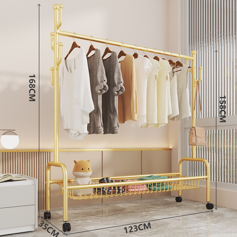 简易衣帽架卧室落地挂衣架房间可移动轻奢家用收纳筐客厅衣服架子