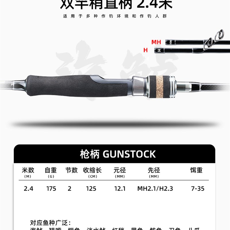 路亚竿双竿稍MH+H硬调双竿稍碳素远投超硬轻雷打黑翘嘴