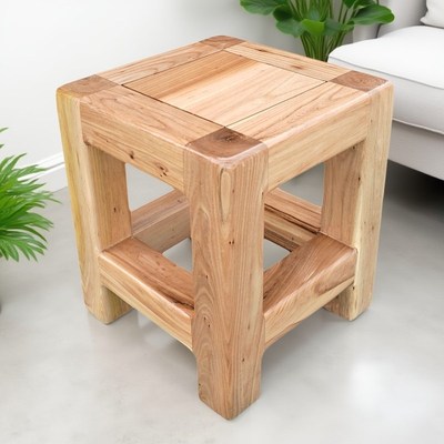 全实木老榆木方木凳四方凳正方形矮凳家用坐凳门口换鞋凳原木色