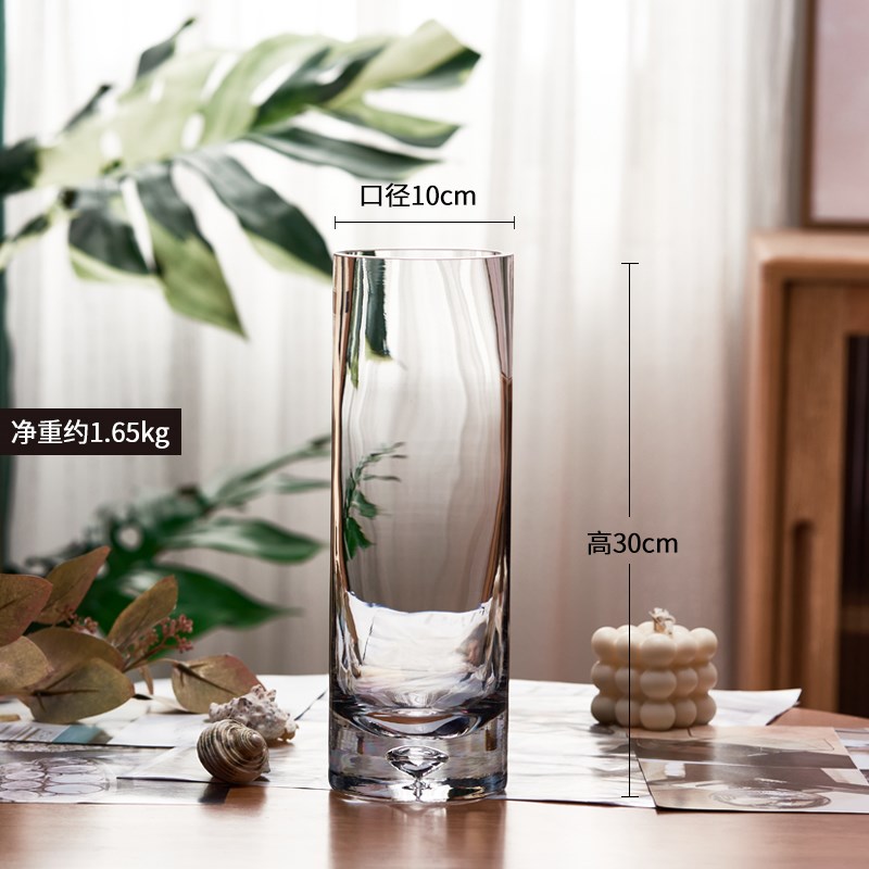简约瓶底气泡玻璃花瓶 透明水培插花花瓶直筒花器 客厅创意摆设