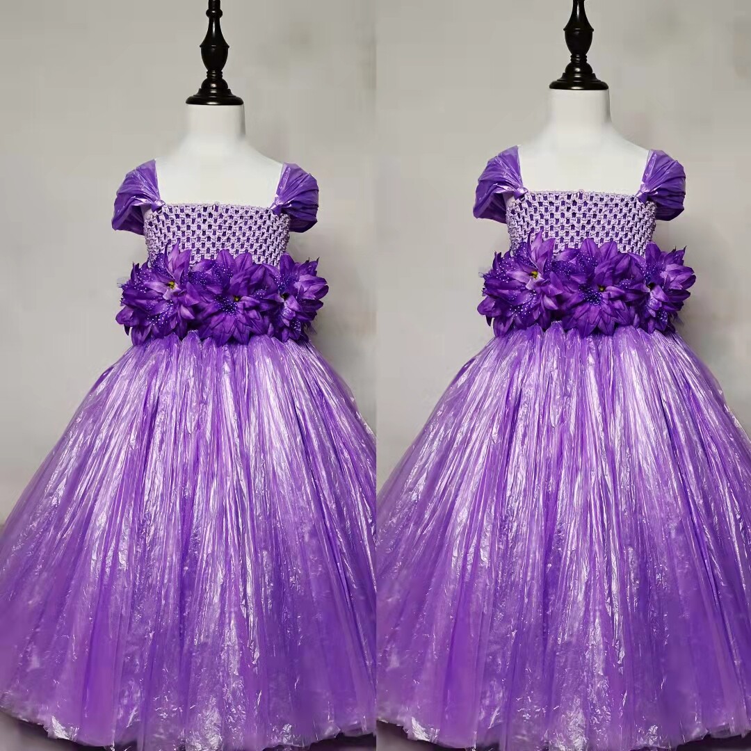 女孩环保服装儿童时装秀公主裙幼儿园亲子走秀服装手工气环保衣服