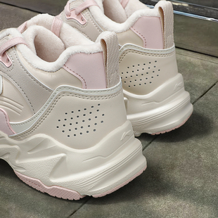 李宁加绒中帮休闲鞋女鞋2025冬季新款经典老爹鞋软底舒适运动鞋