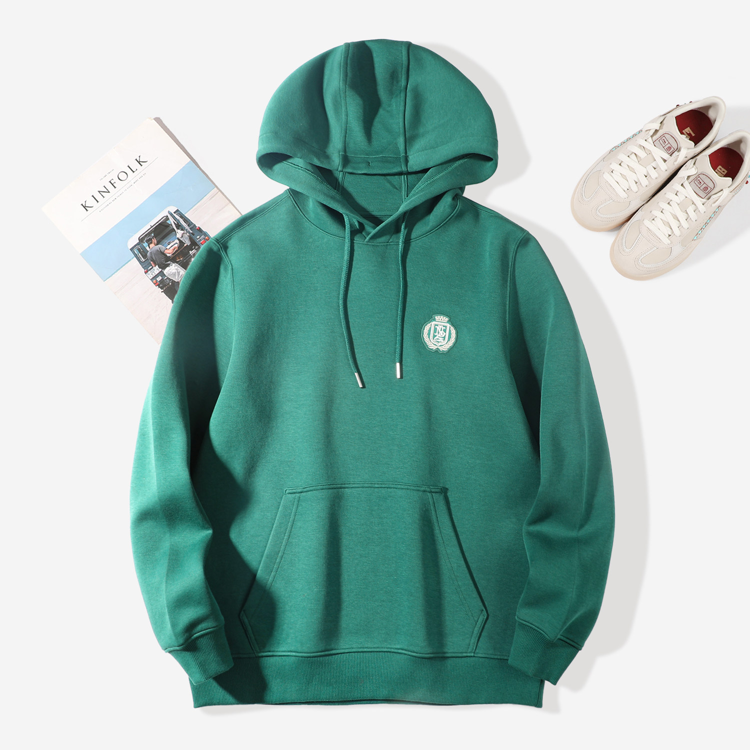 李宁宽松运动卫衣男款2026春季新品针织休闲套头连帽长袖绿色上衣