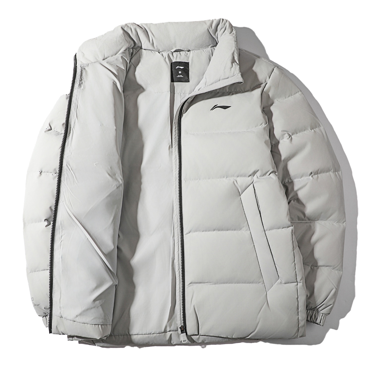 李宁无帽短羽绒服2025冬季新款80%鸭绒厚款保暖宽松立领灰色外套