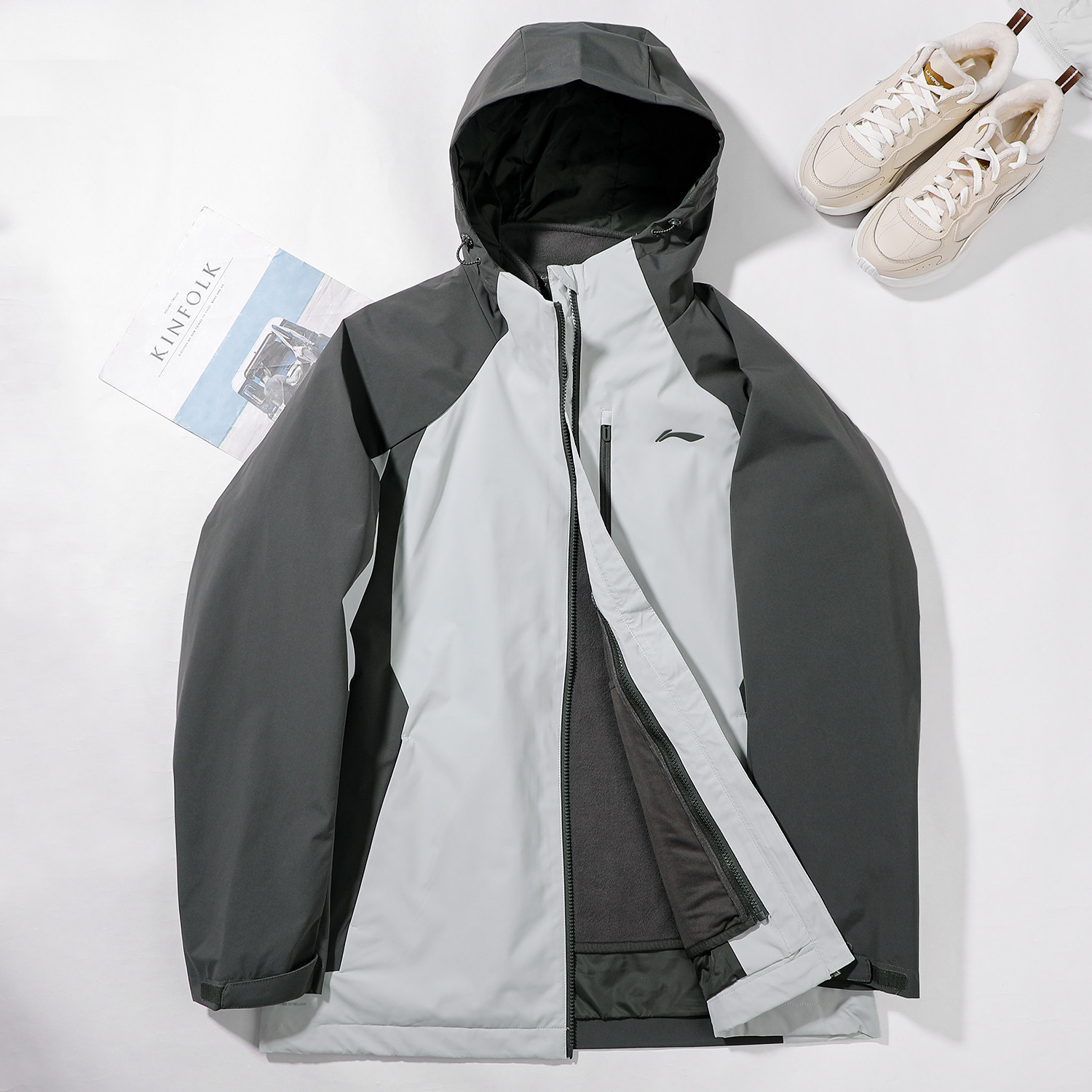 李宁男子外套2025春季新款防风系列加绒三合一运动风衣AWBU009