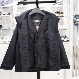 李宁三合一外套男2025春季 运动休闲夹克无帽黑色外套AWBU075 新款