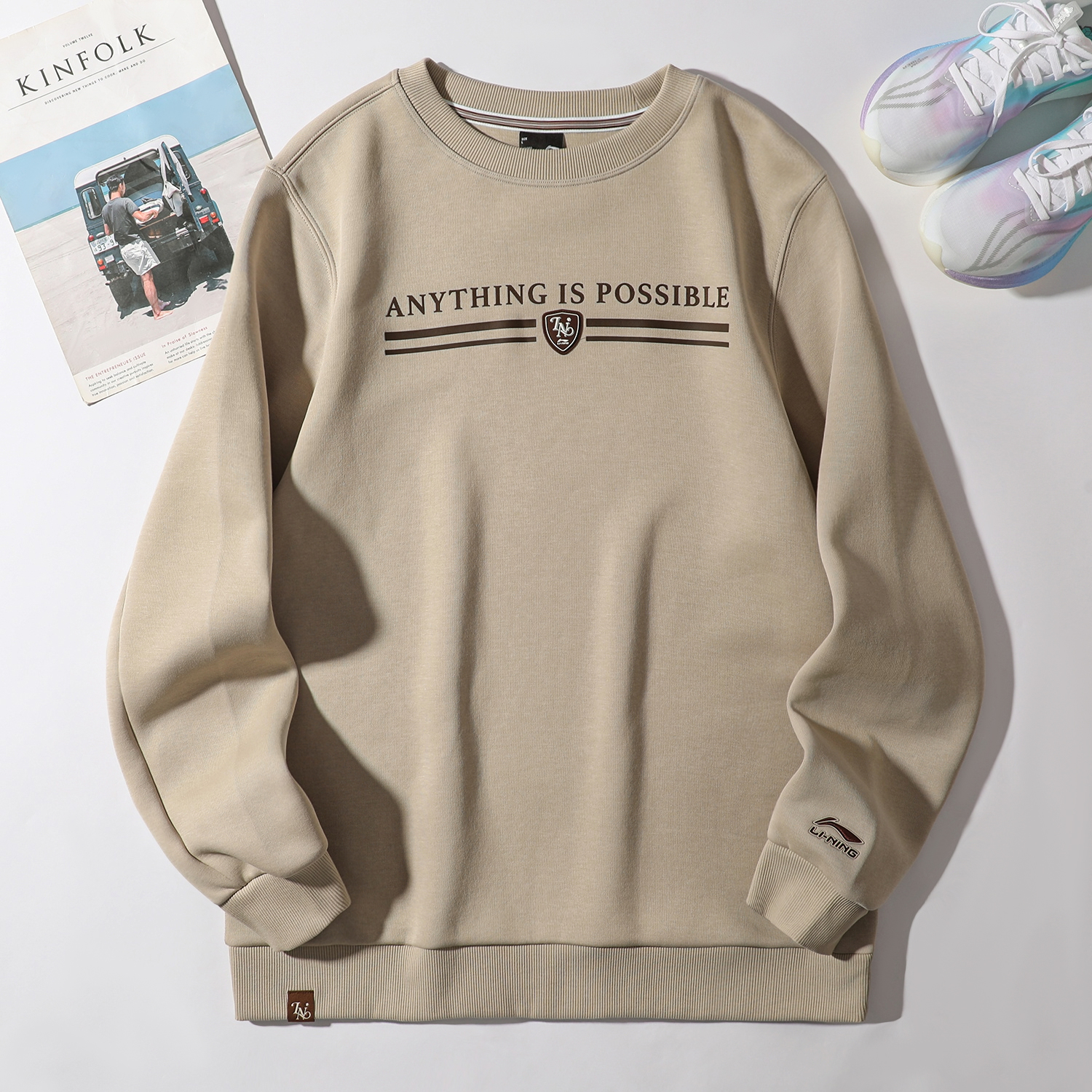 李宁无帽卫衣男2025冬季新款宽松秋冬长袖百搭针织运动潮流套头衫