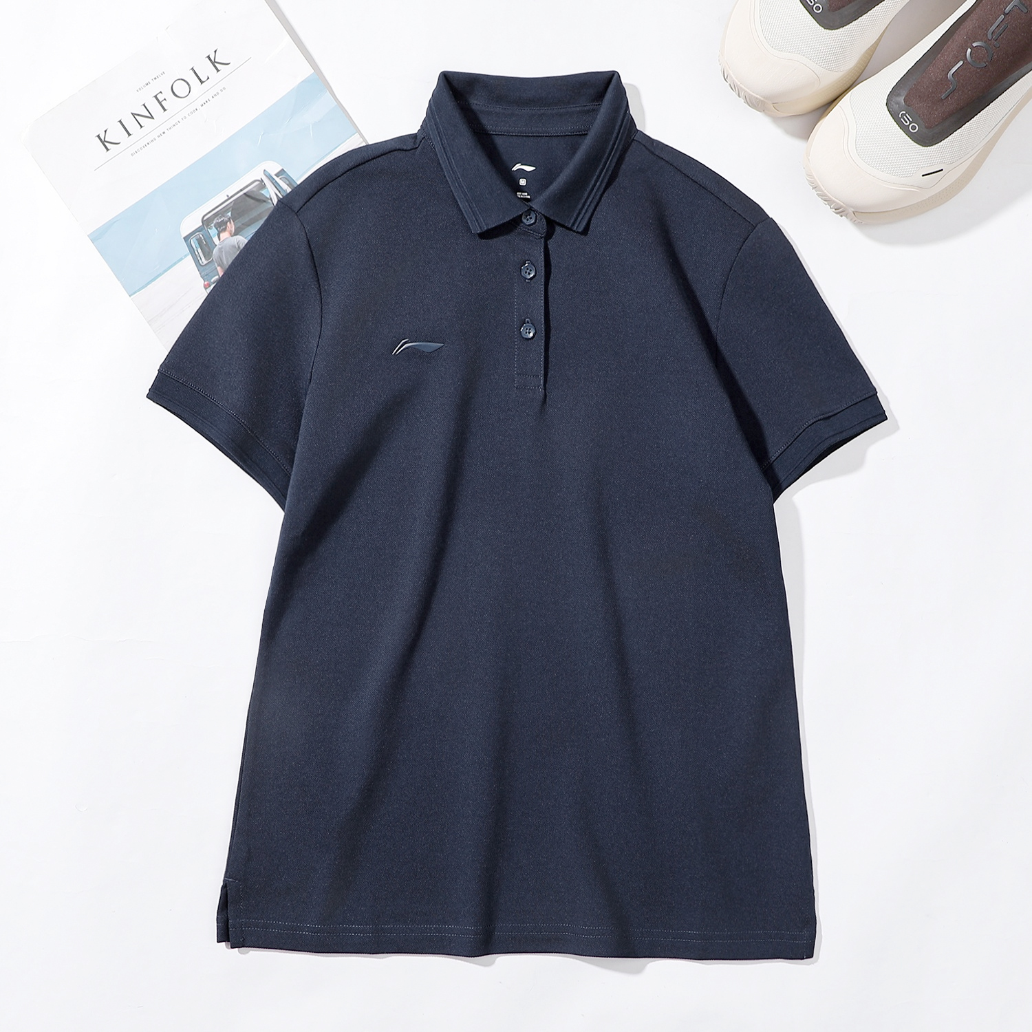 李宁春季棉质POLO衫女款2025新款团购纯色休闲针织T恤短袖APLU198